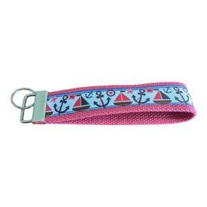 Sailboat Anchor Keychain Wristlet Handmade Fabric Key‎ FOB Gift Ocean Sailing